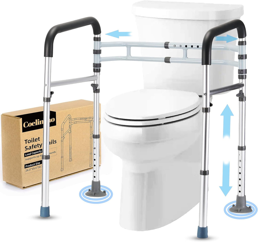 Toilet Safety Rails for Seniors, Adjustable Foldable Handle Frame, 300 lb, Suction

