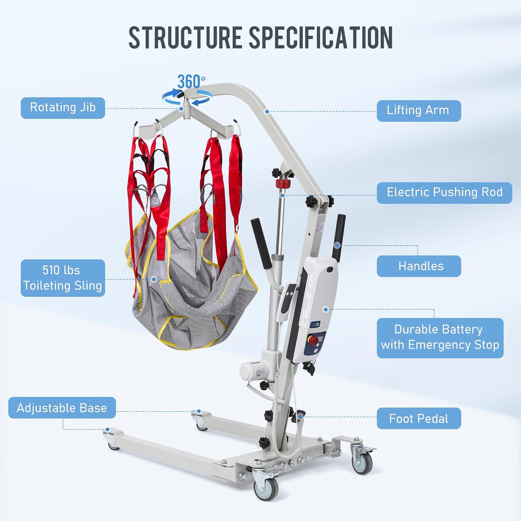 Careboda Electric Patient Lift Transfer Chair with Sling, 510 lb Capacity

