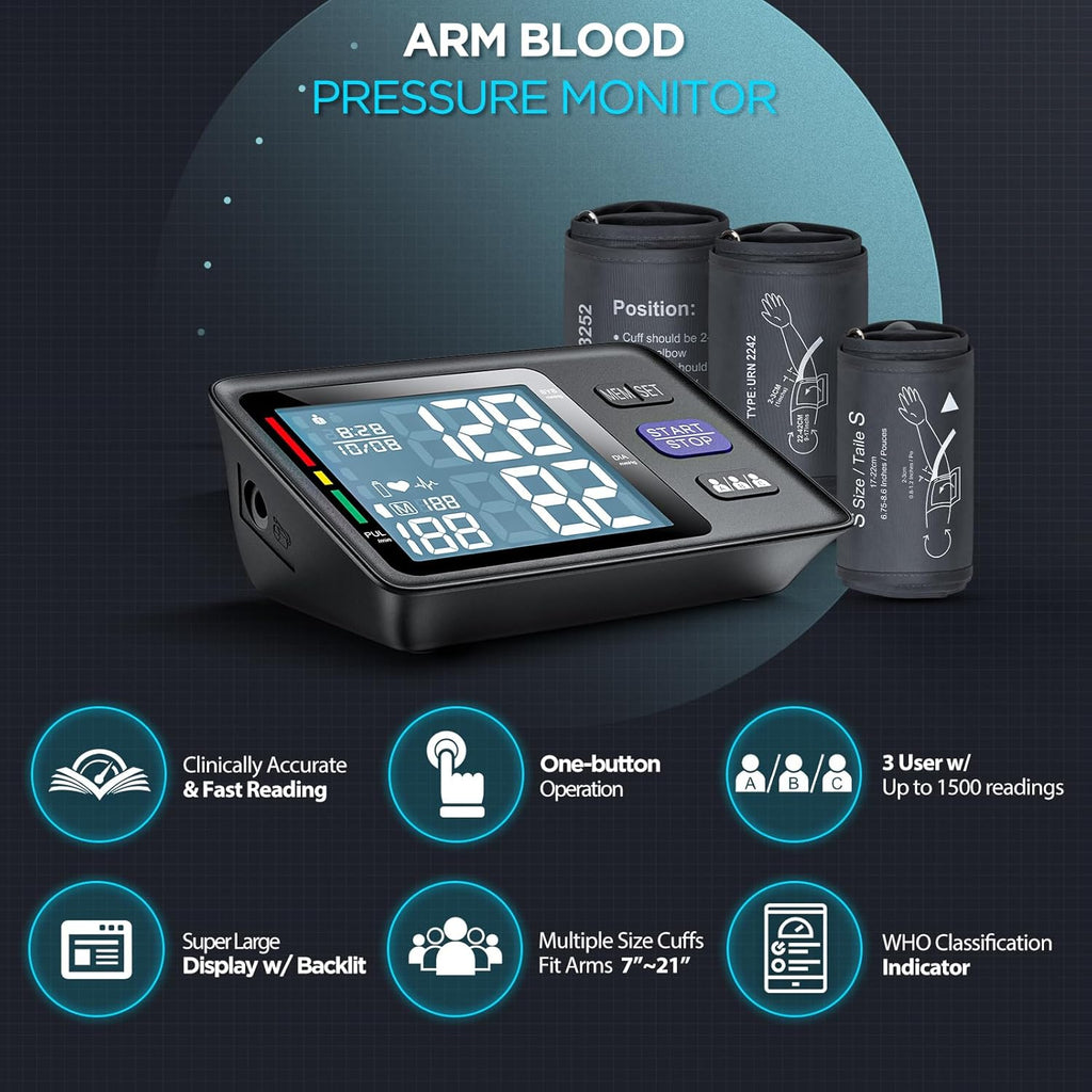 AQESO Upper Arm Digital Blood Pressure Monitor, Automatic BP Cuff with Backlit LCD

