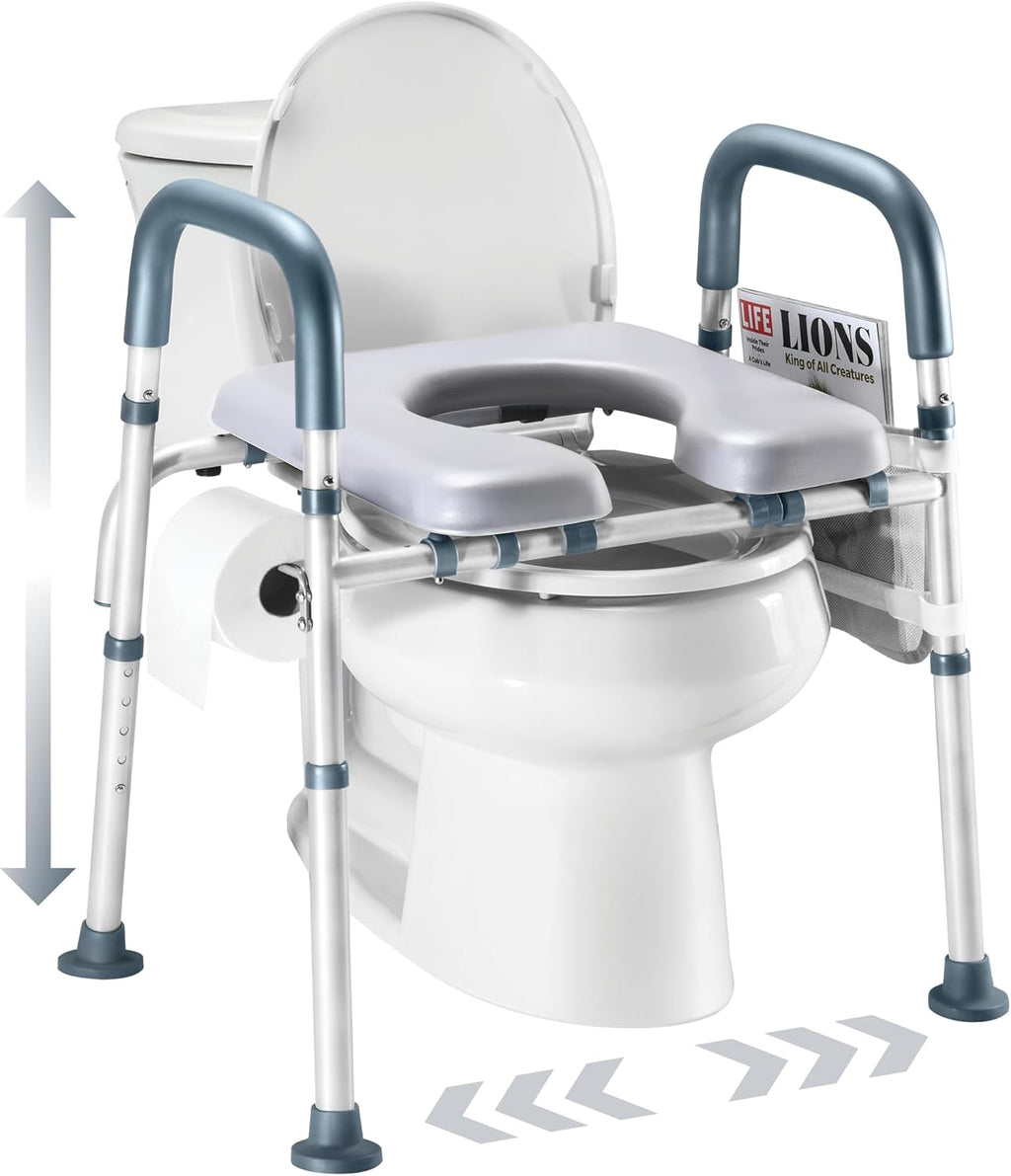 Adjustable Toilet Seat Riser with Handles for Seniors, Elderly, Handicap

