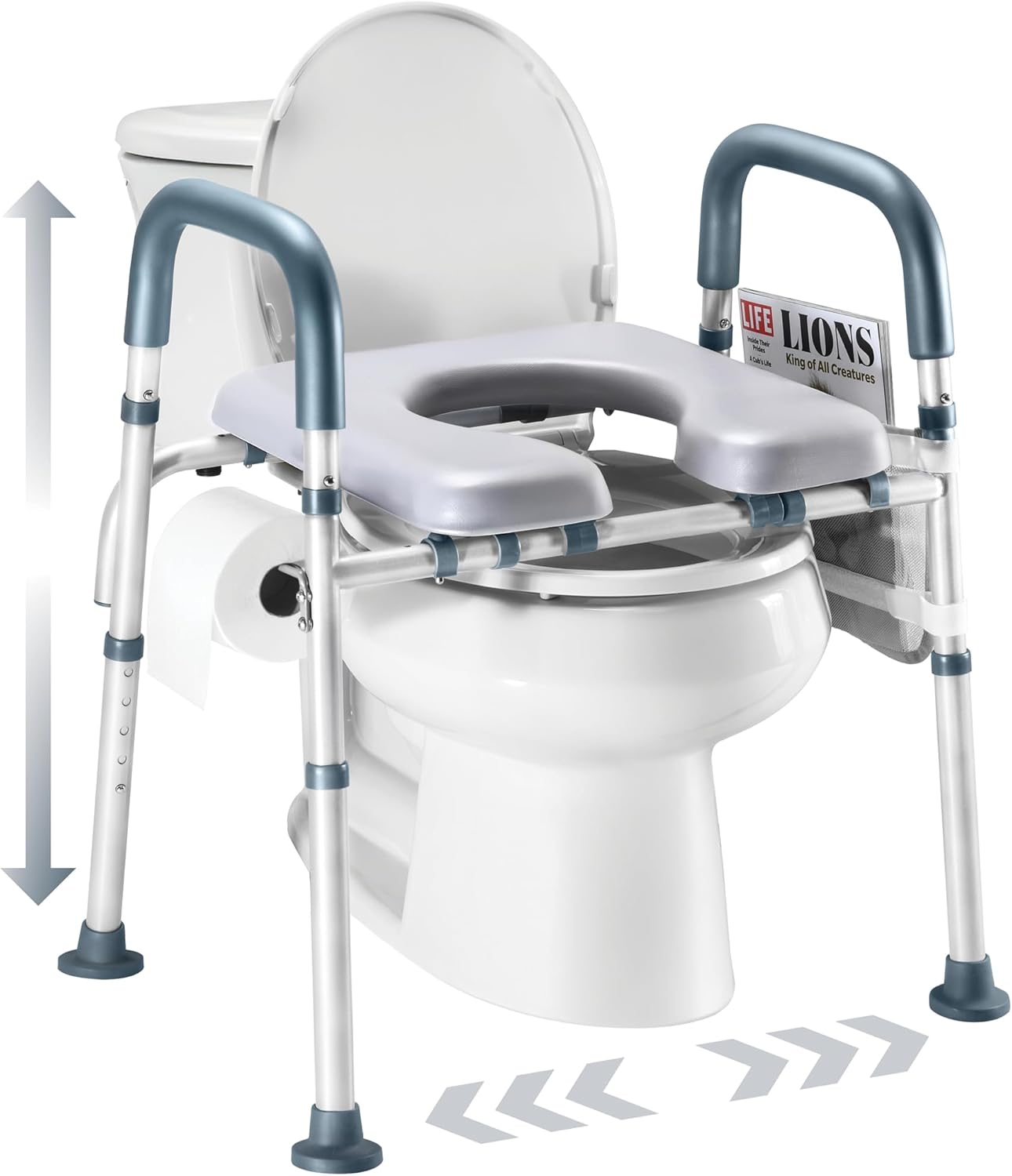 Adjustable Toilet Seat Riser with Handles for Seniors, Elderly, Handicap

