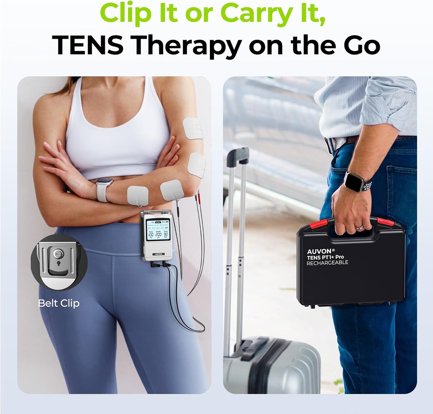 AUVON Rechargeable TENS Unit Digital Muscle Stimulator, 8 Modes, 12 Pads


