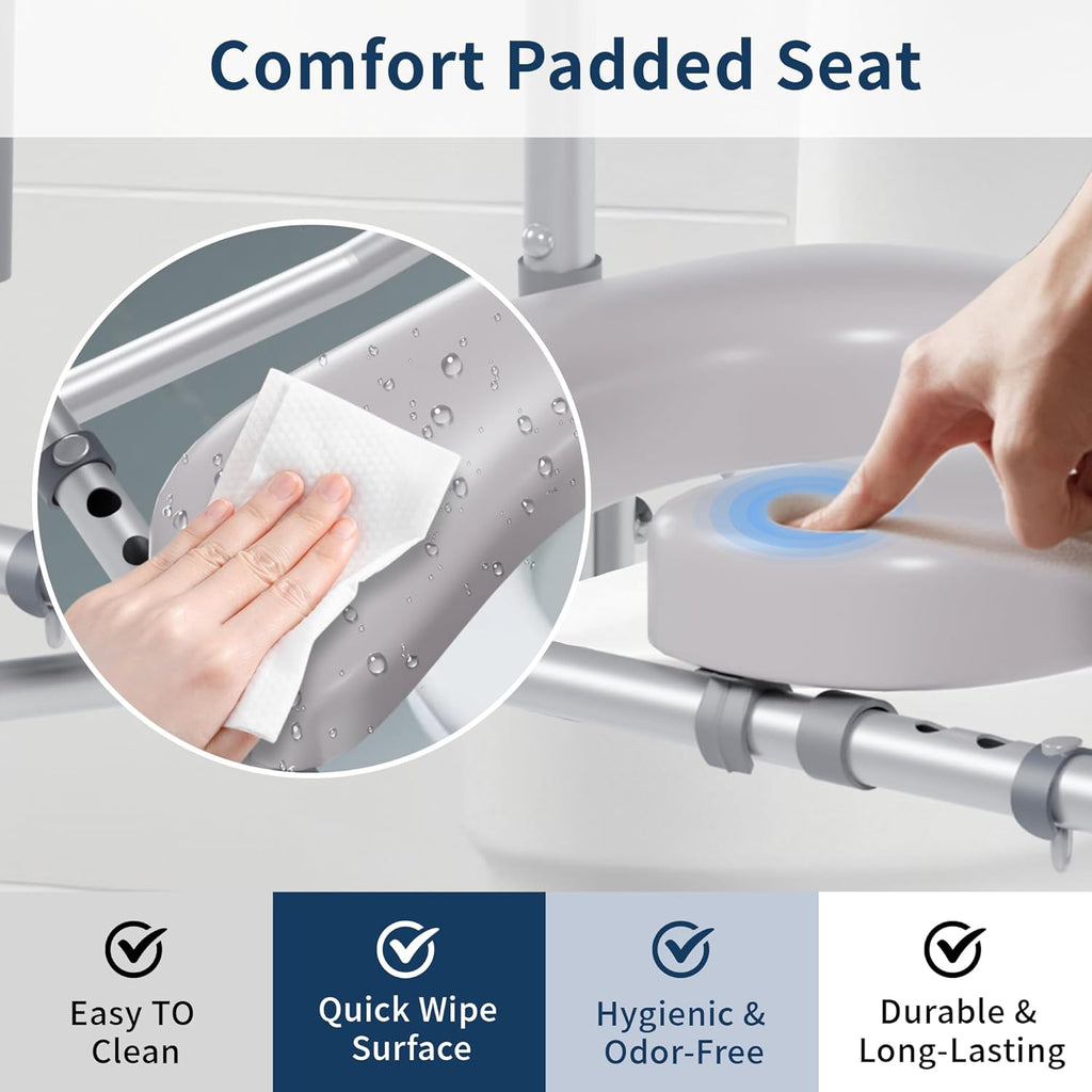 Raised Toilet Seat with Handles, Toilet Seat Riser for Seniors, Adjustable Height and Width, Padded Cushion, 450 lb Capacity, Non-Slip Safety Design

