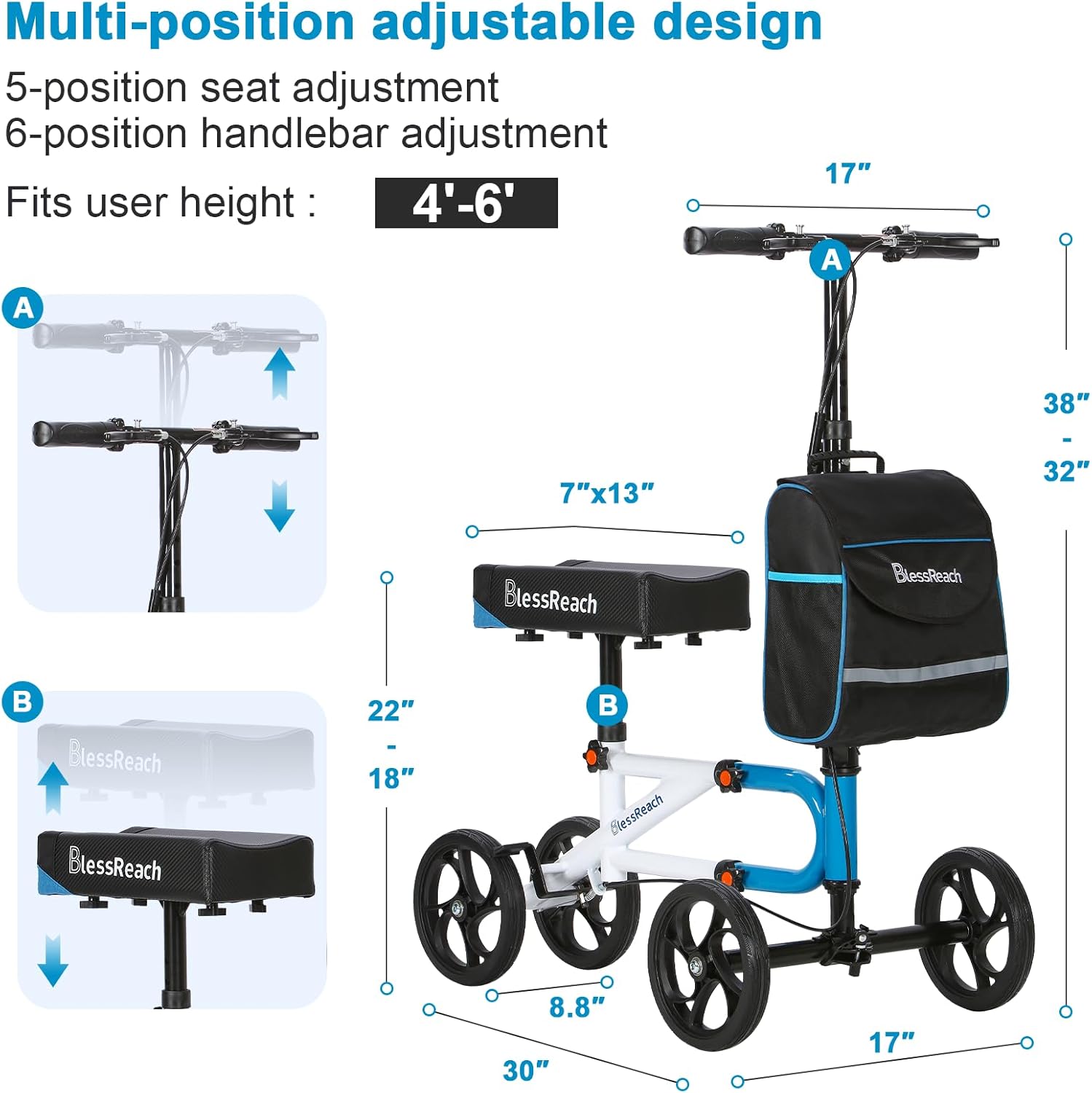 BlessReach Knee Scooter for Adults, Knee Walker for Foot Injuries and Surgery

