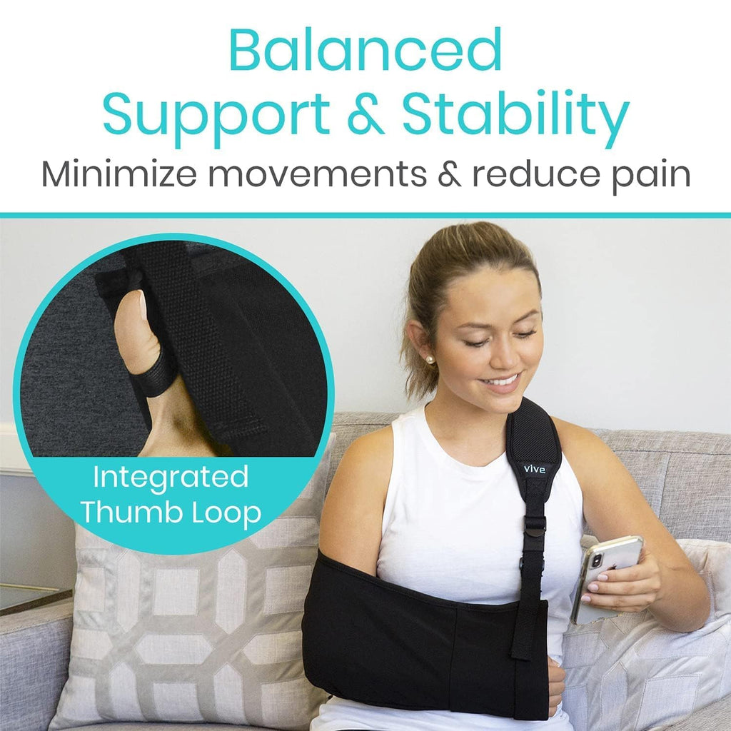 Vive Arm Sling Shoulder Immobilizer with Thumb Loop, Adjustable Padded Strap

