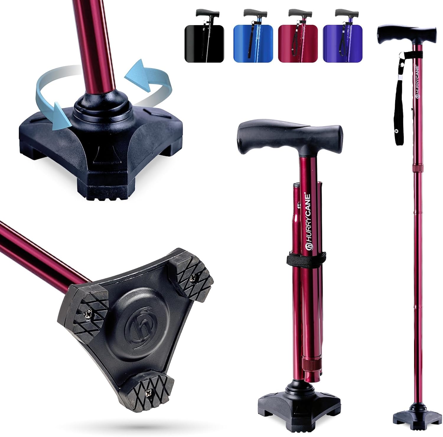 HurryCane Freedom Edition Foldable Walking Cane with T Handle

