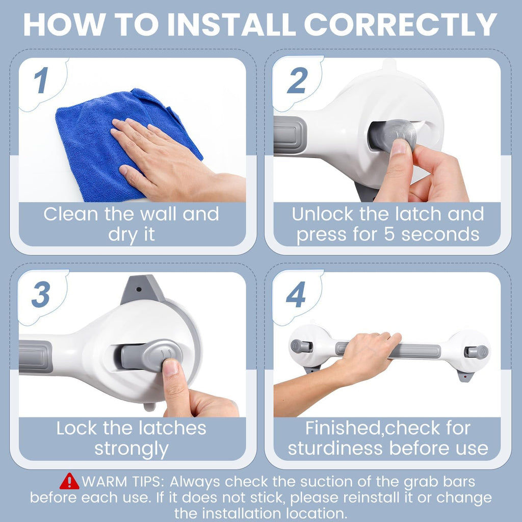 Reyiu Shower Grab Bar 16.5 Inch Suction Cup Bathroom Safety Handle

