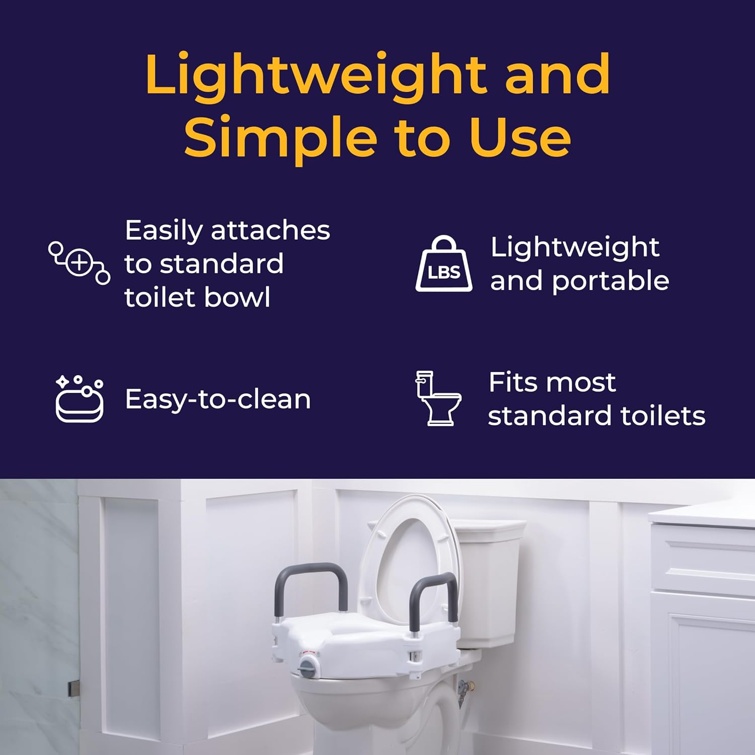 Drive Medical 2-in-1 Raised Toilet Seat with Removable Padded Arms, 5in Lift, Locking

