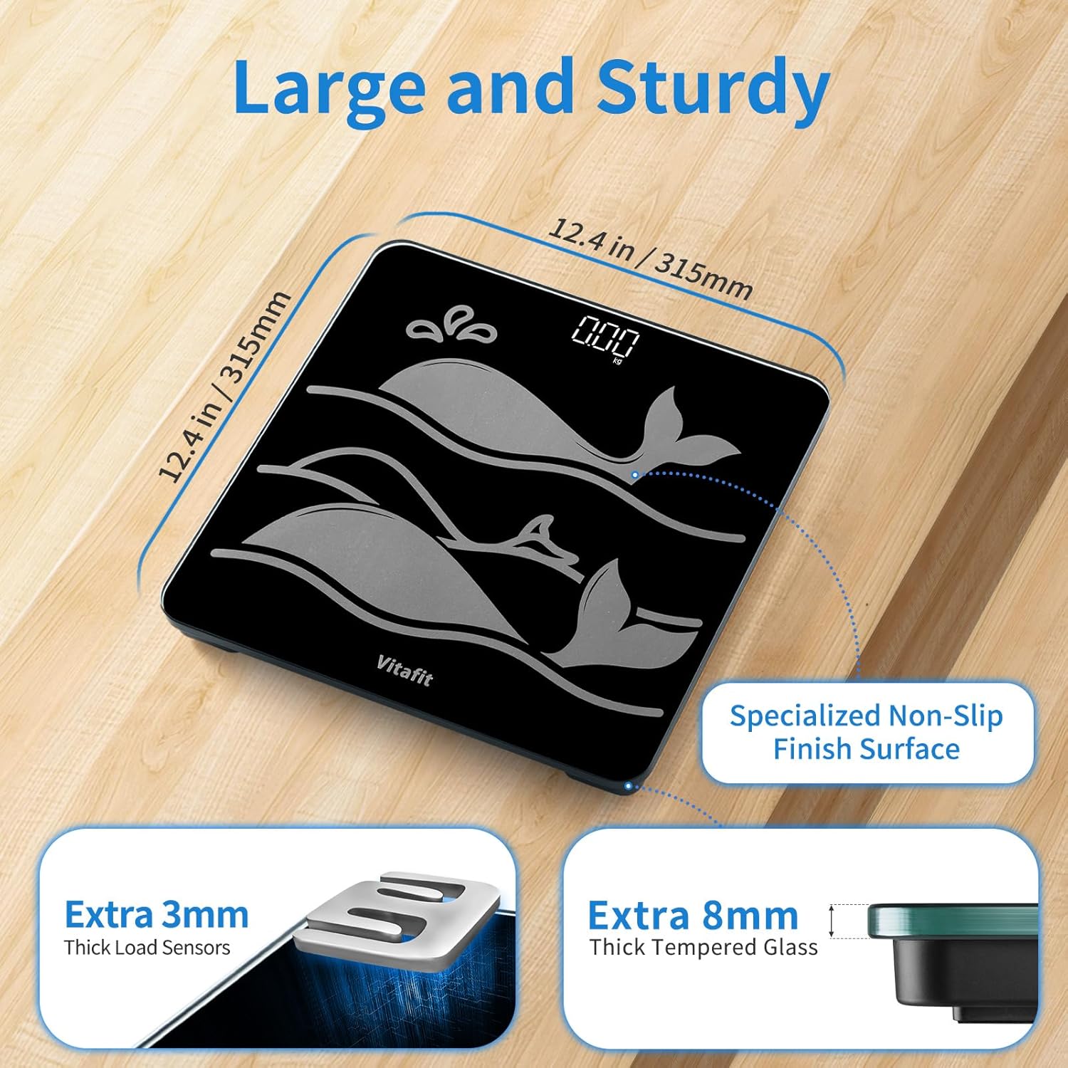 Vitafit Amazing 600 lb body weight monitor with tempered glass LED, 0.1 lb precision

