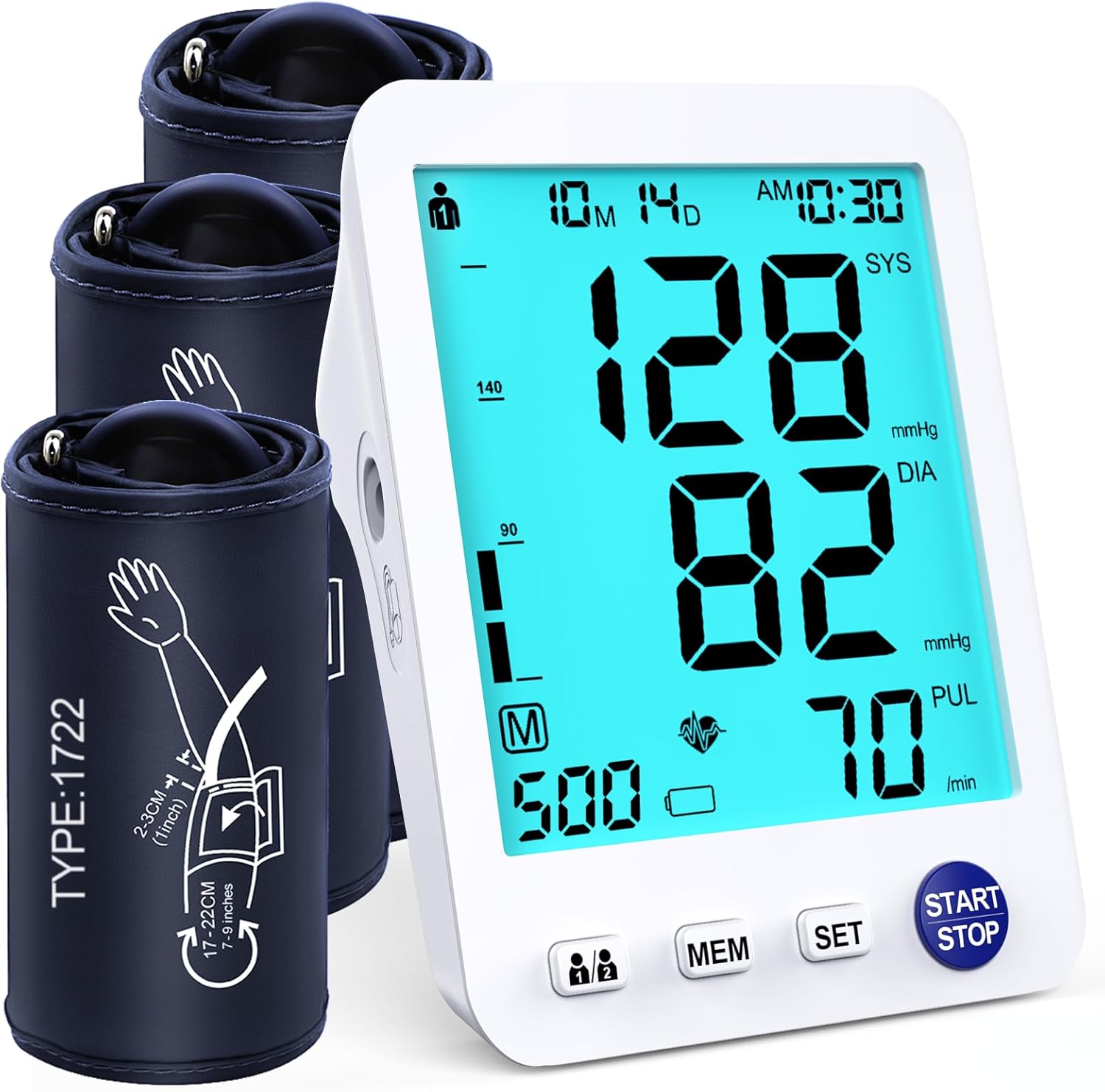 ADKING Upper Arm Electronic Blood Pressure Monitor with Large LCD, Dual User

