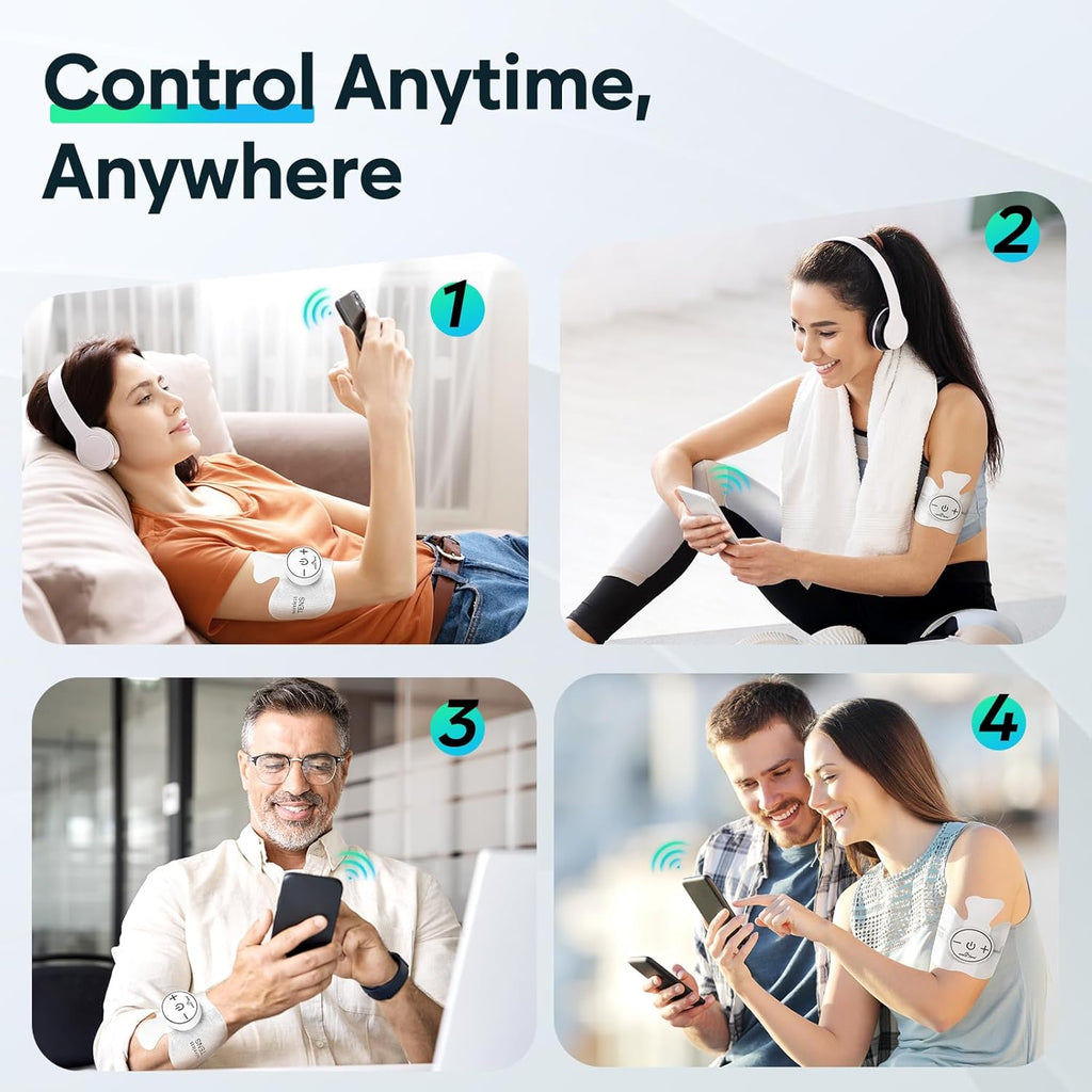 Easy@Home Wireless TENS Unit with MyPainOff App Remote Control, EMS/TENS Massager

