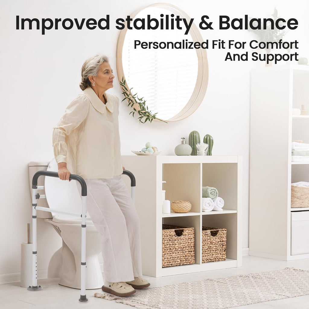 Careboda Foldable Toilet Safety Rails, Adjustable Grab Bar for Seniors and Disabled

