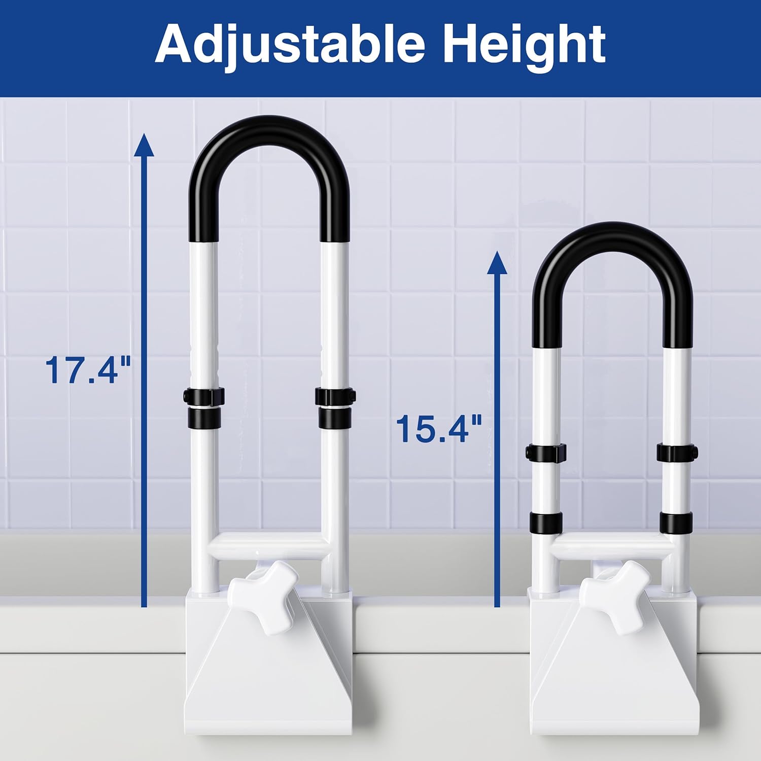 Bathtub Safety Rail Grab Bar with Non-Slip Grip for Seniors, 3.1-6.7 in, 300 lb


