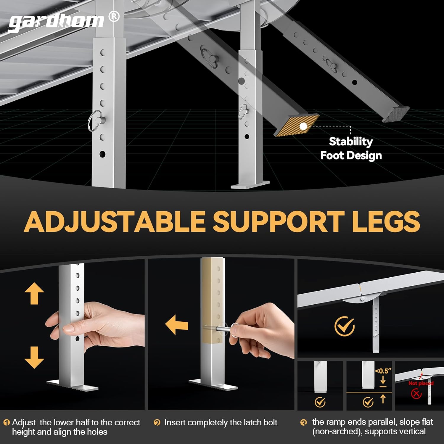 gardhom Wheelchair Ramp Foldable Aluminum Anti-Slip for Home Steps Threshold Doorways

