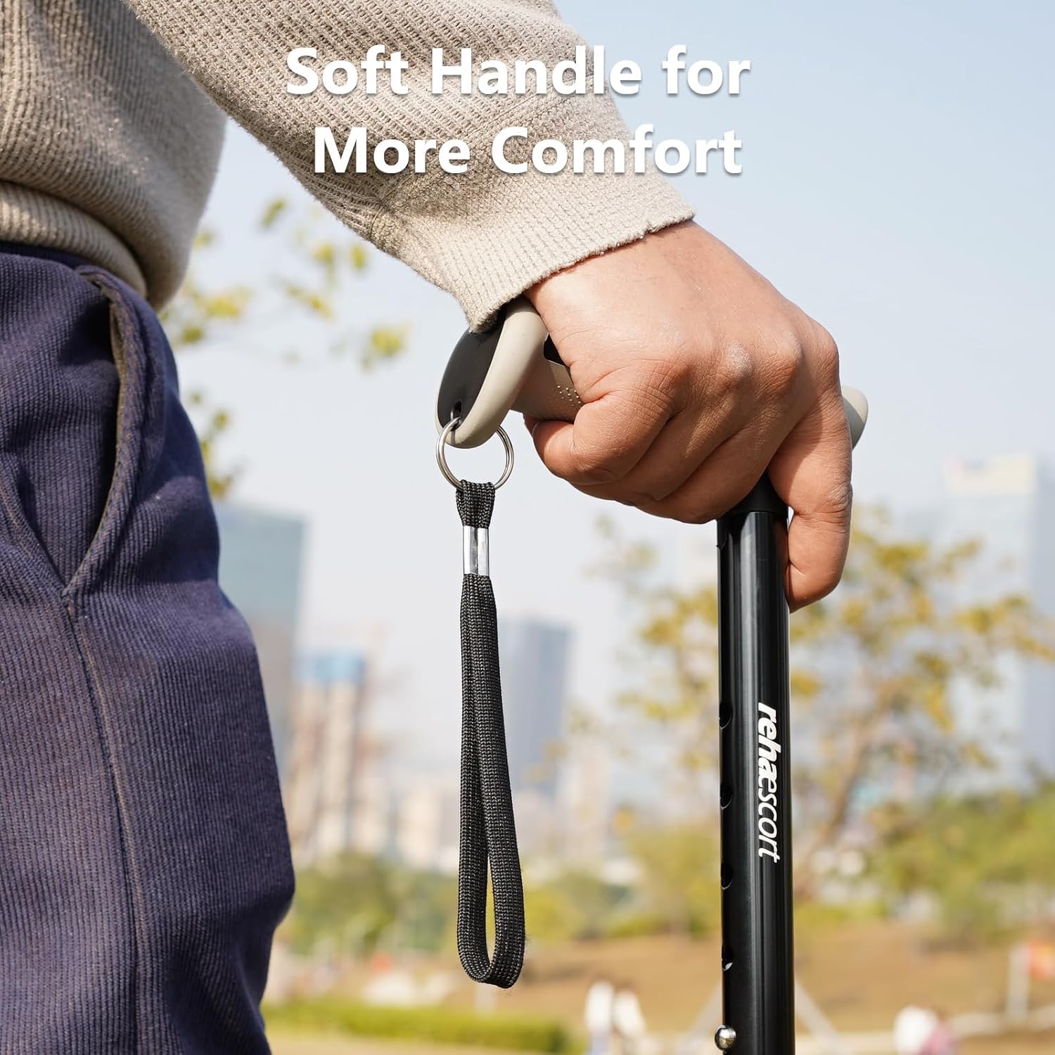 Rehaescort Folding Adjustable Walking Cane with Ergonomic Handle and All-Terrain Tip

