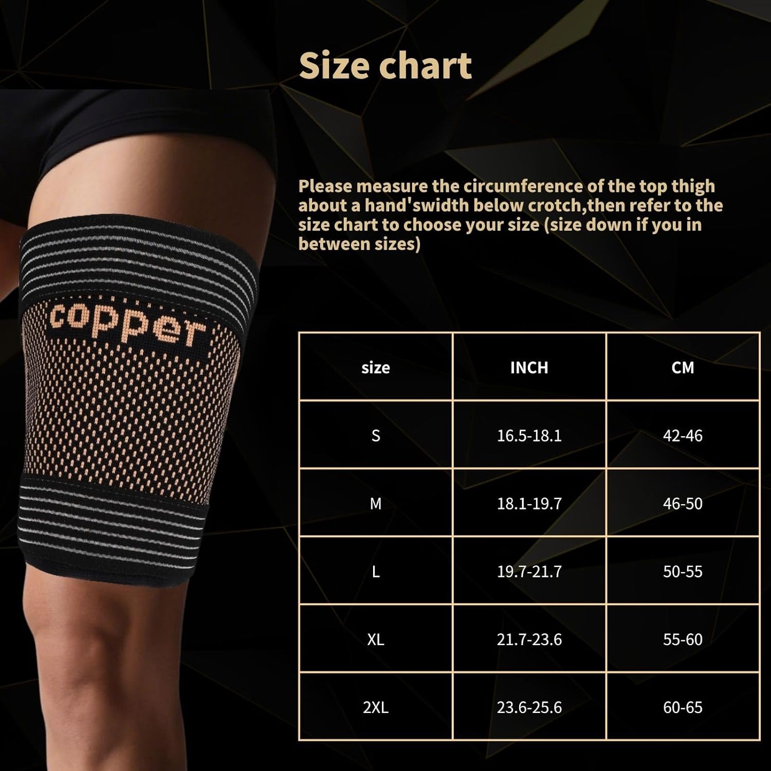 Hamstring Compression Sleeve with Adjustable Straps, Copper-Infused Thigh Support

