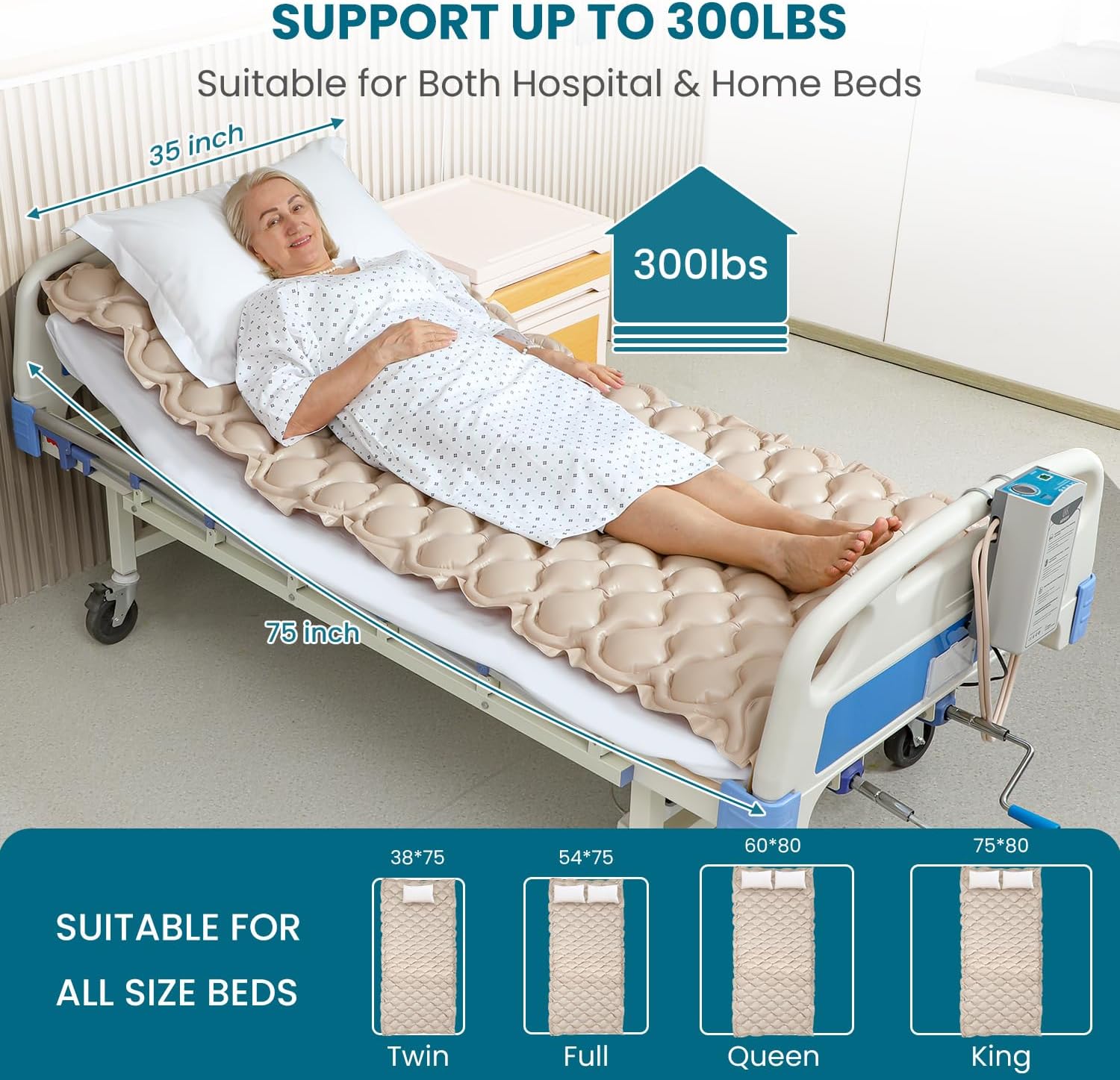 Kekoy Alternating Air Pressure Mattress Pad, Hospital Bed Sore Prevention, Waterproof

