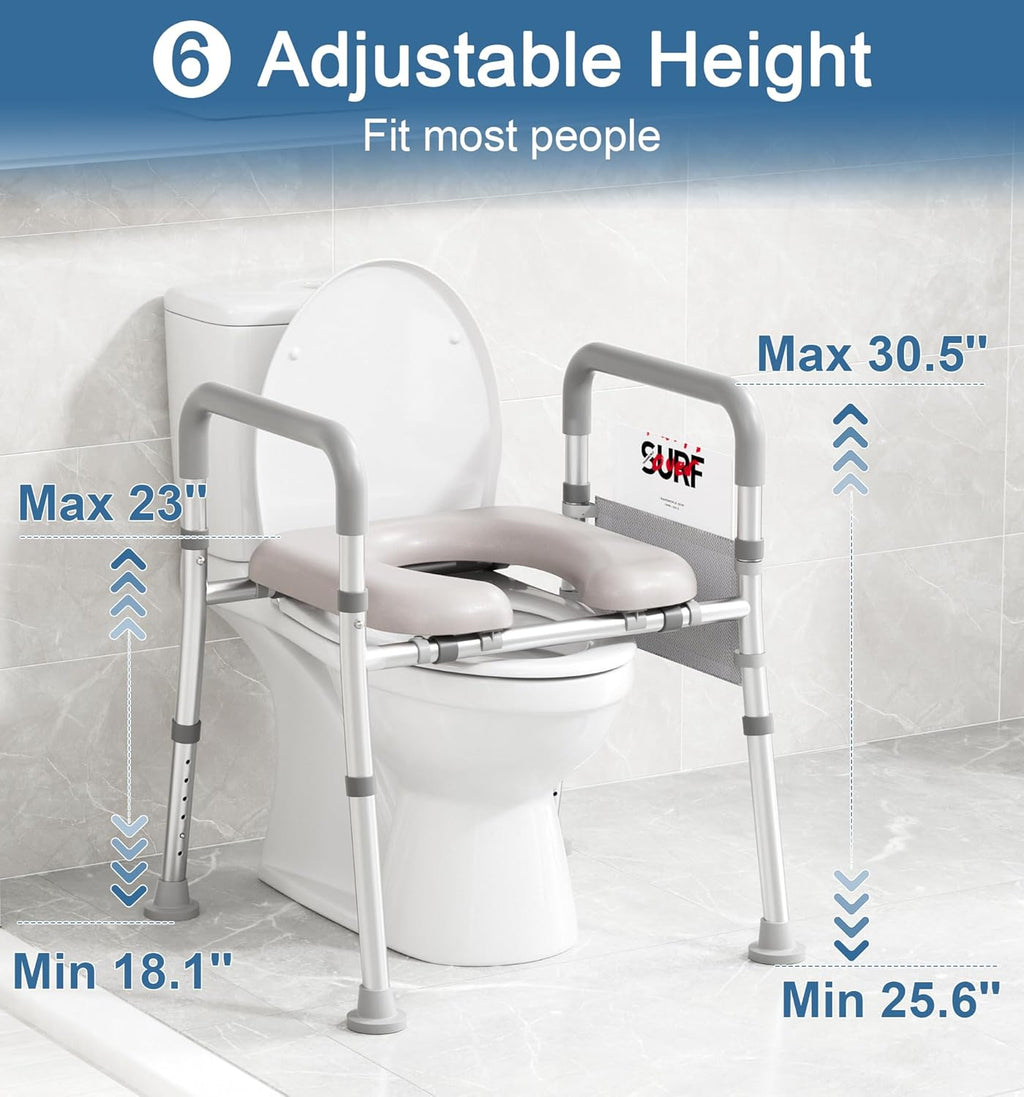 Soundfuse Raised Toilet Seat with Handles, Adjustable Height & Width, Padded Comfort


