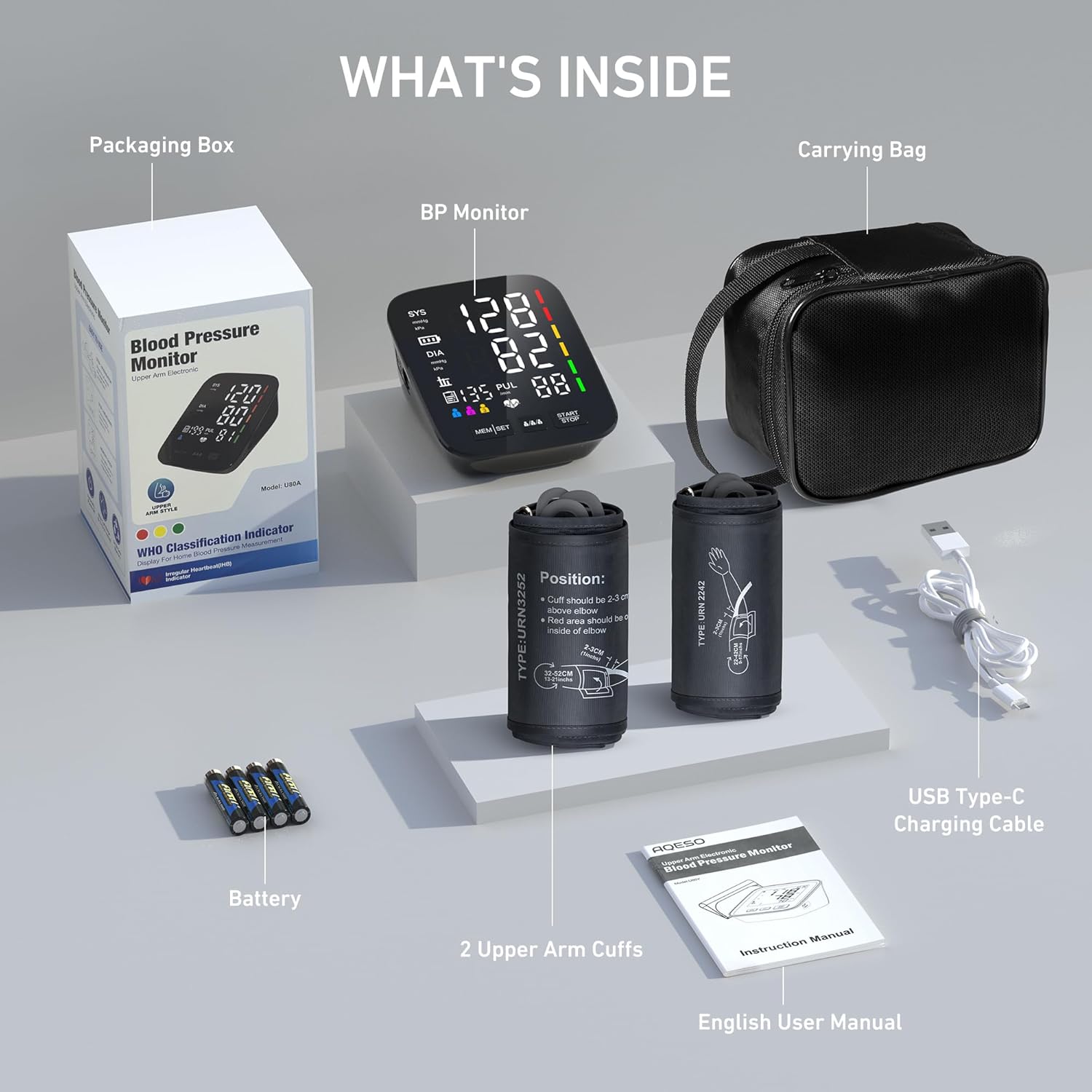 AQESO Automatic Digital Blood Pressure Monitor for Home Use, 3-User, LED Display

