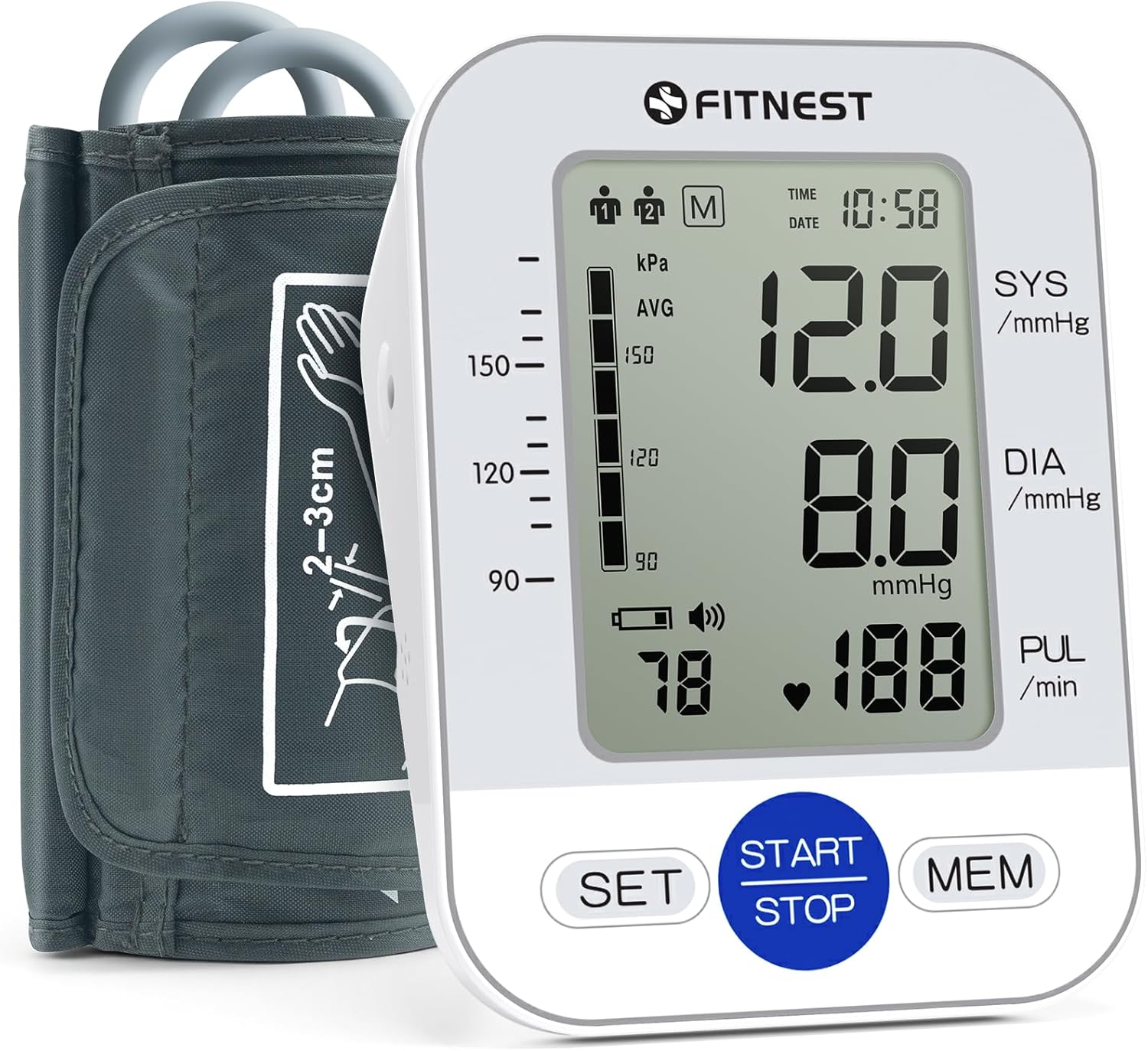 Upper Arm Automatic Digital Blood Pressure Monitor with Large LCD and Adjustable Cuff

