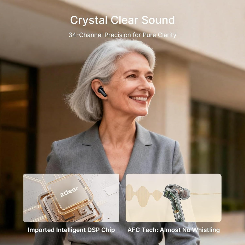 ZDEER OTC Hearing Aids Rechargeable In-Ear Noise Reduction 34-Channel Digital


