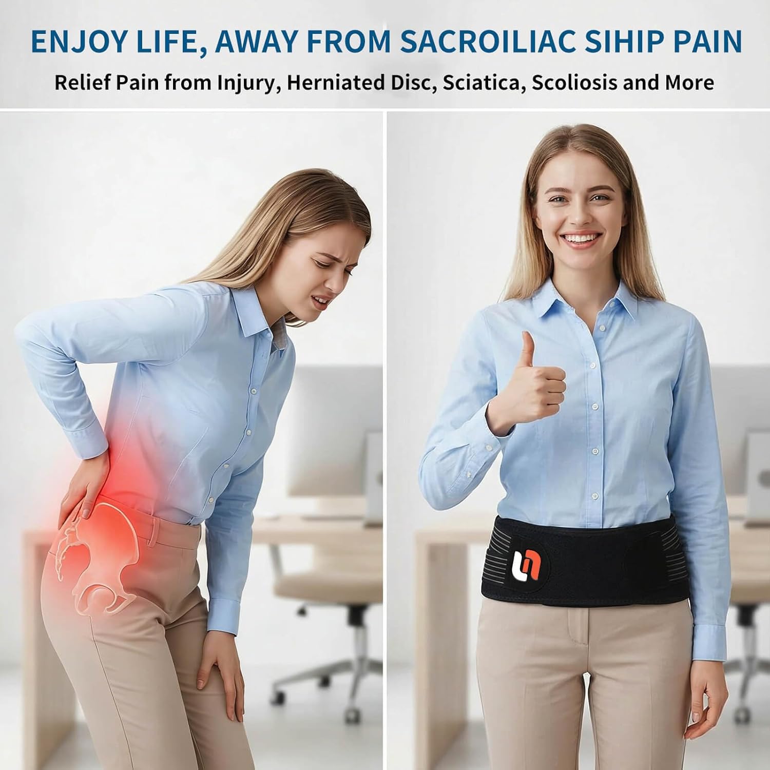 SUNFATT Sacroiliac SI Joint Belt for Women and Men, Pelvic Stabilizer Lower Back

