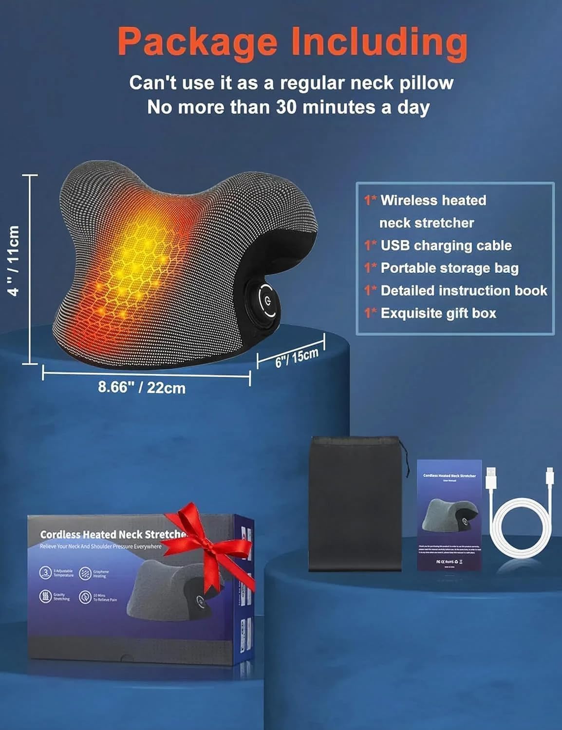 Wireless Heated Neck Stretcher, Cervical Traction Device with Heating Pad

