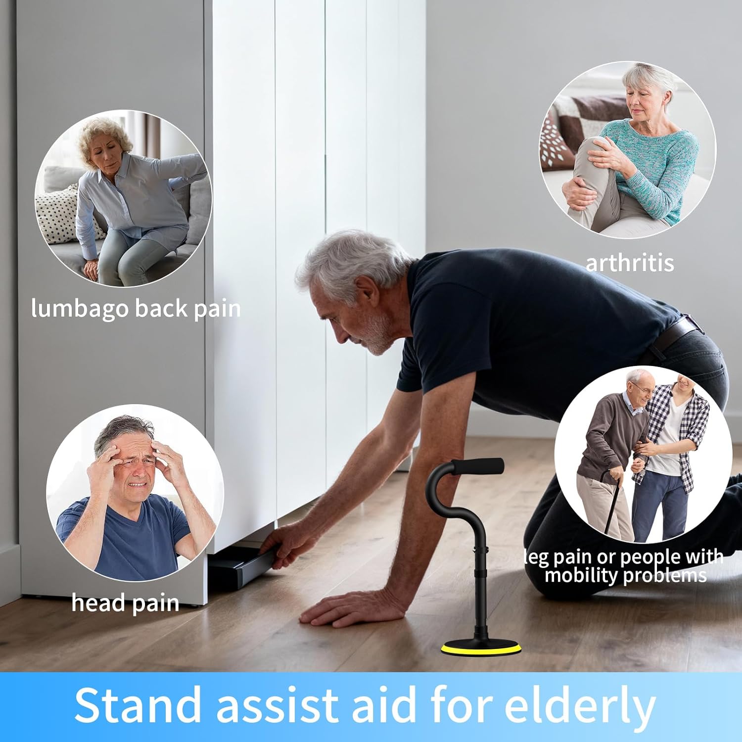 Standing Assist Device Mobility Aid for Seniors, Adjustable Height Floor-to-Stand Tool

