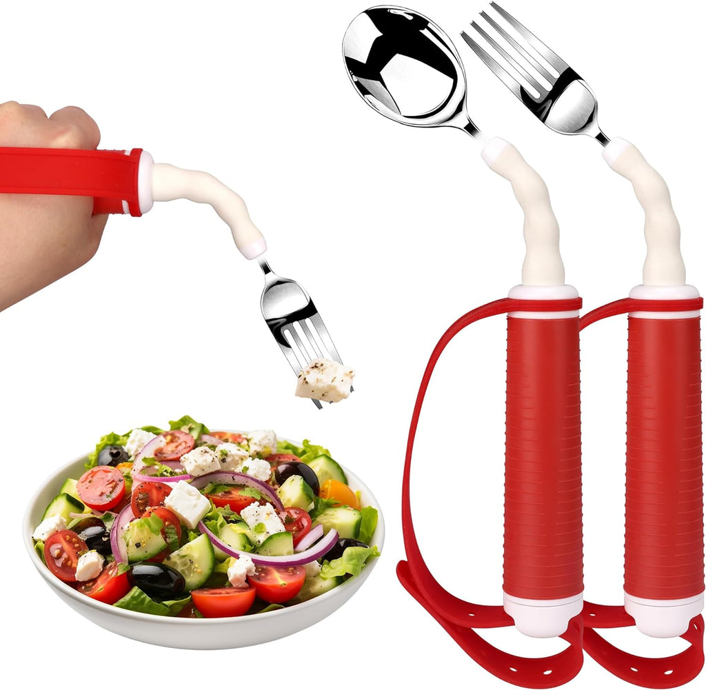 Adaptive Swivel Spoon and Fork Set, 360° Rotating Stainless Steel Easy Grip

