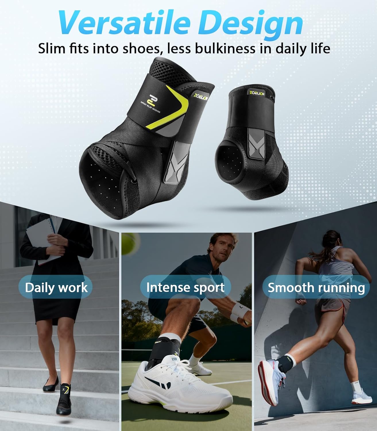 ZOELION Auto-Adaptive Ankle Brace with Flex Support and Hook-and-Loop Closure


