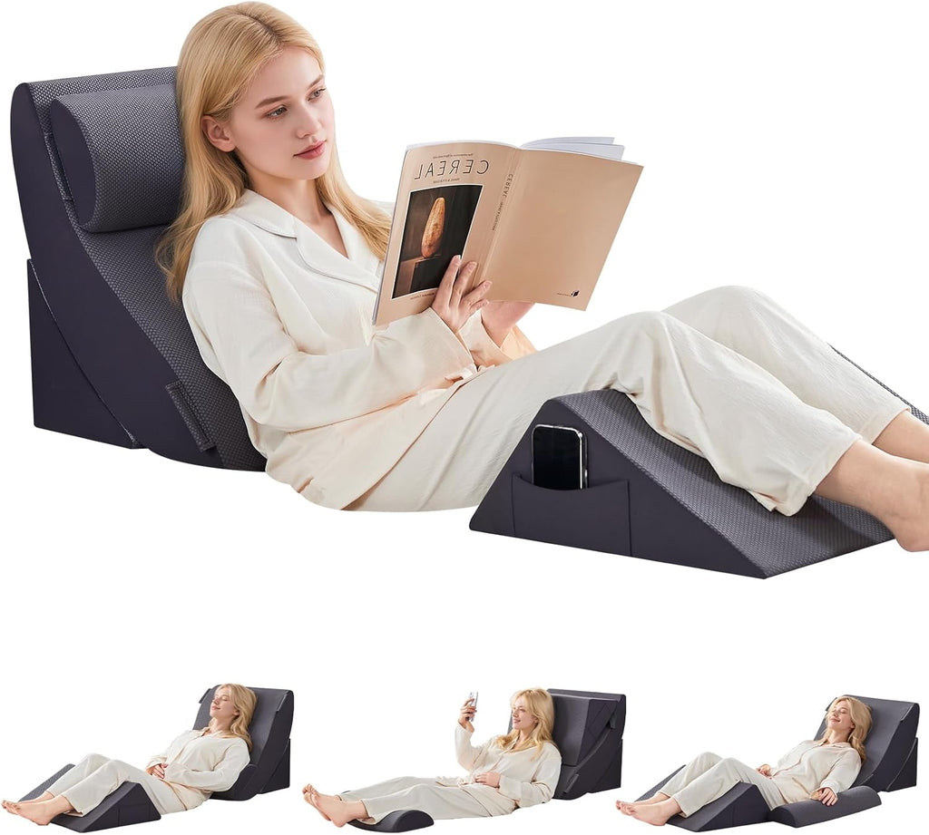 Orthopedic Bed Wedge Pillow Set for Neck Back Leg Support, Memory Foam

