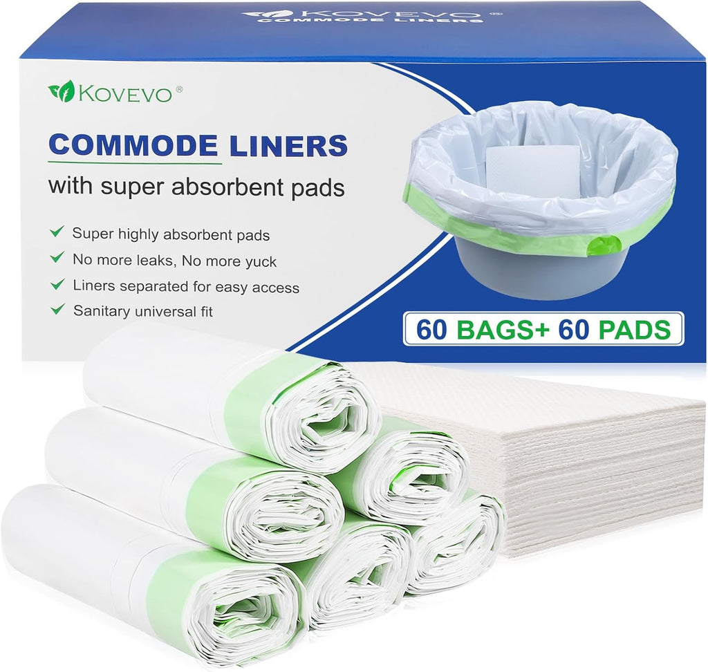 Kovevo Commode Liners with Absorbent Pads, Portable Toilet Liners for Bucket

