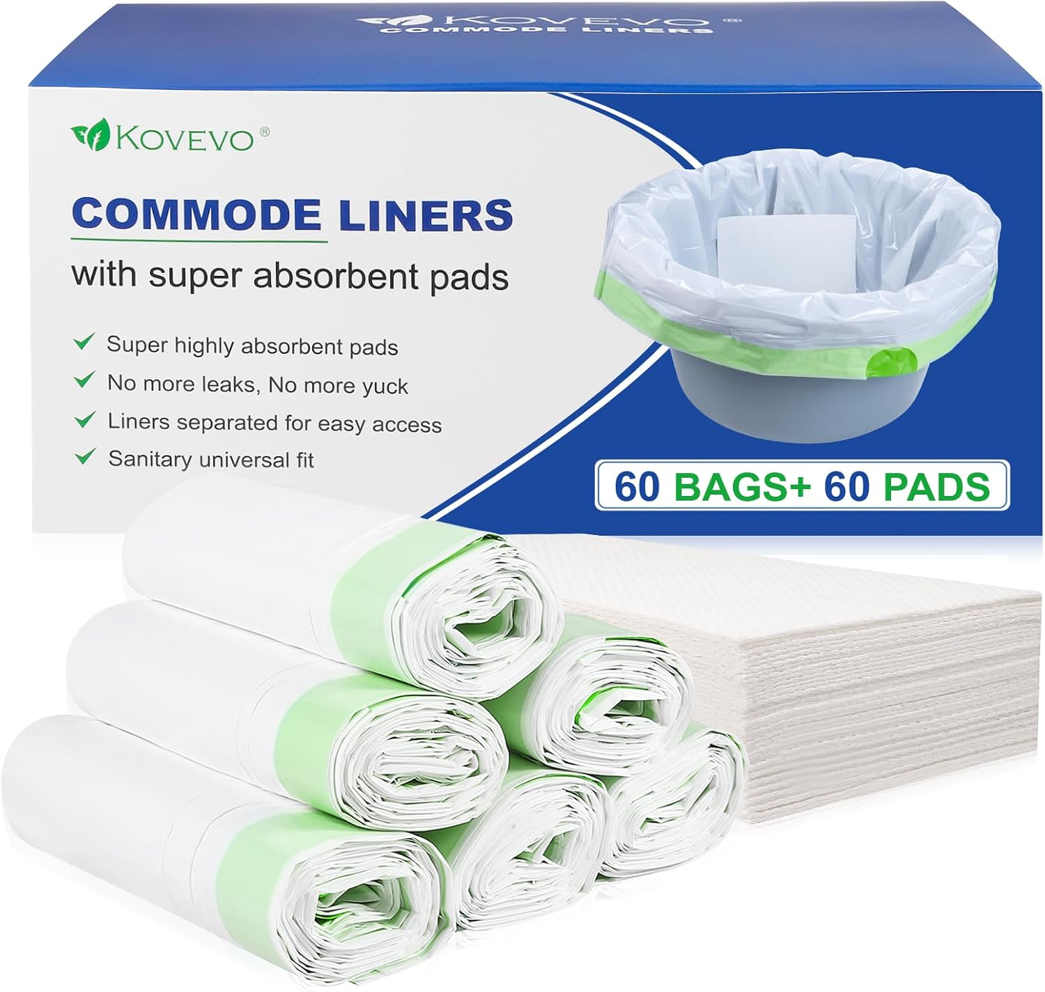 Kovevo Commode Liners with Absorbent Pads, Portable Toilet Liners for Bucket

