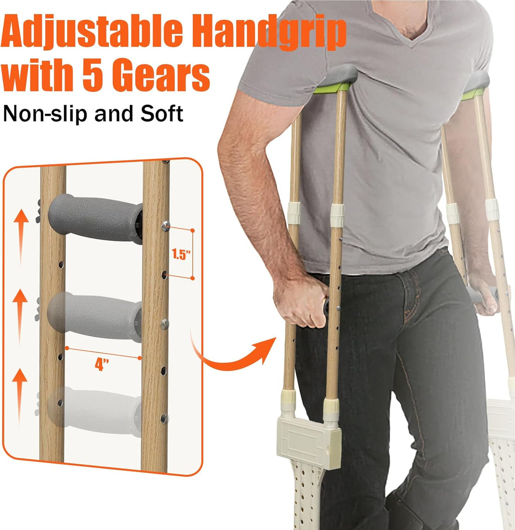 Aluminum Height Adjustable Underarm Crutches for Adults, Pair with Padded Cushions

