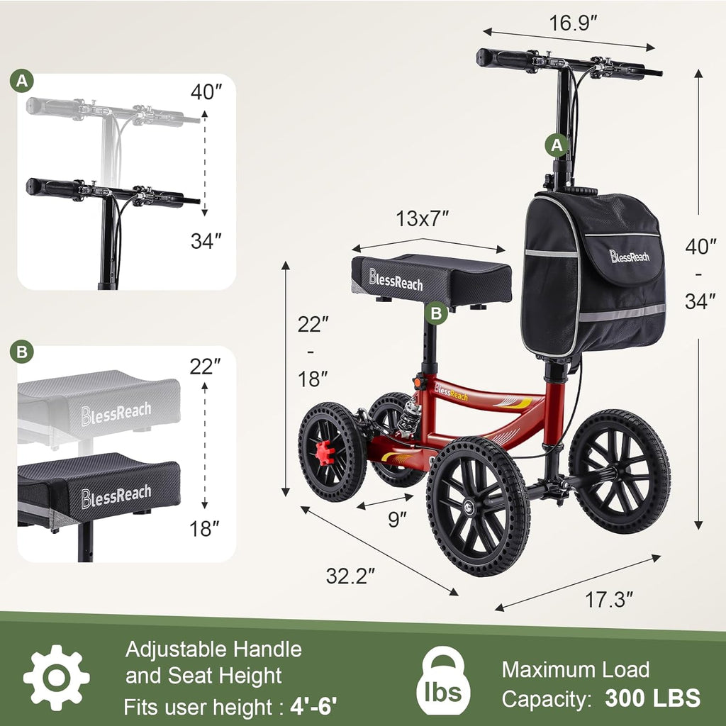 Knee Scooter Knee Walker with Disc Brakes, 350 lb Capacity, All-Terrain Foldable

