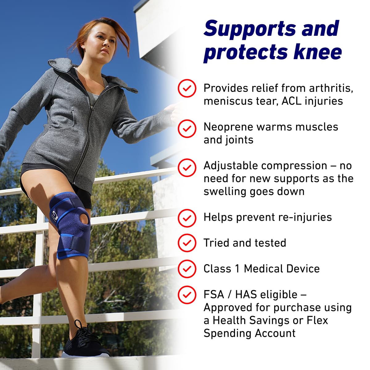 Neo-G Open Patella Knee Support Brace, Adjustable Compression Neoprene

