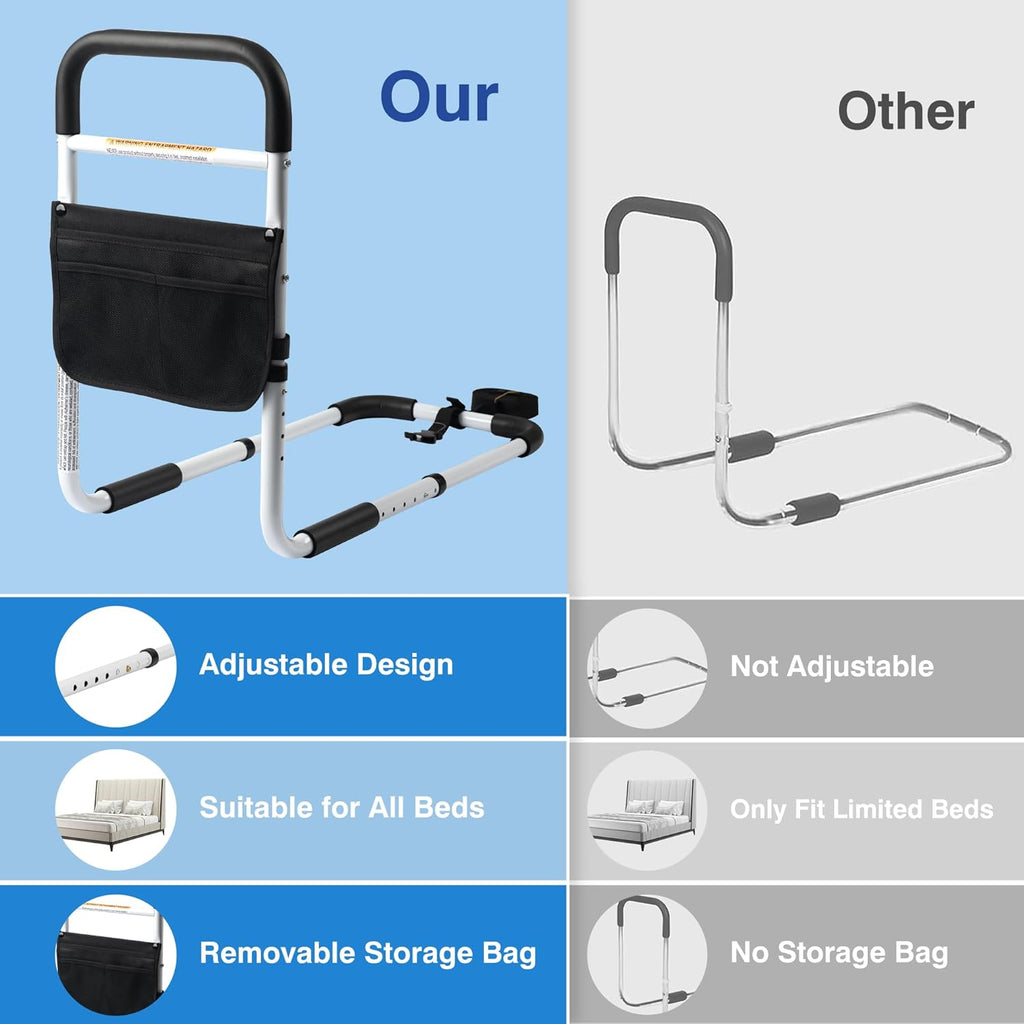 Adjustable Portable Bed Safety Rail for Seniors, Bed Assist Bar with Storage Bag

