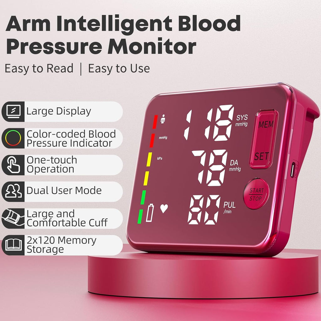 GUAEVER Rechargeable Upper Arm Blood Pressure Monitor Large LED Voice BP Machine

