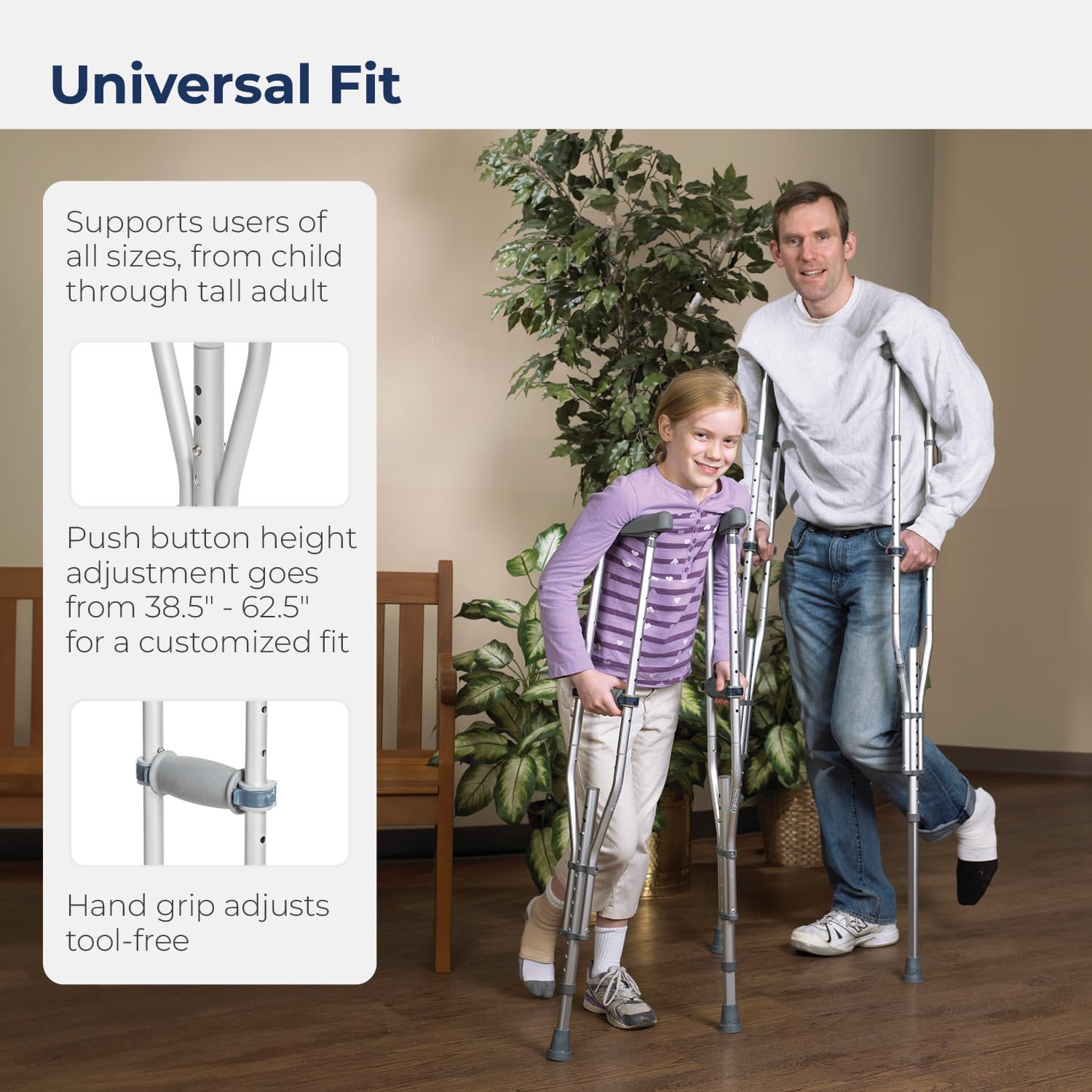 Drive Medical Aluminum Adult Crutches with Adjustable Height and Non-Skid Tips

