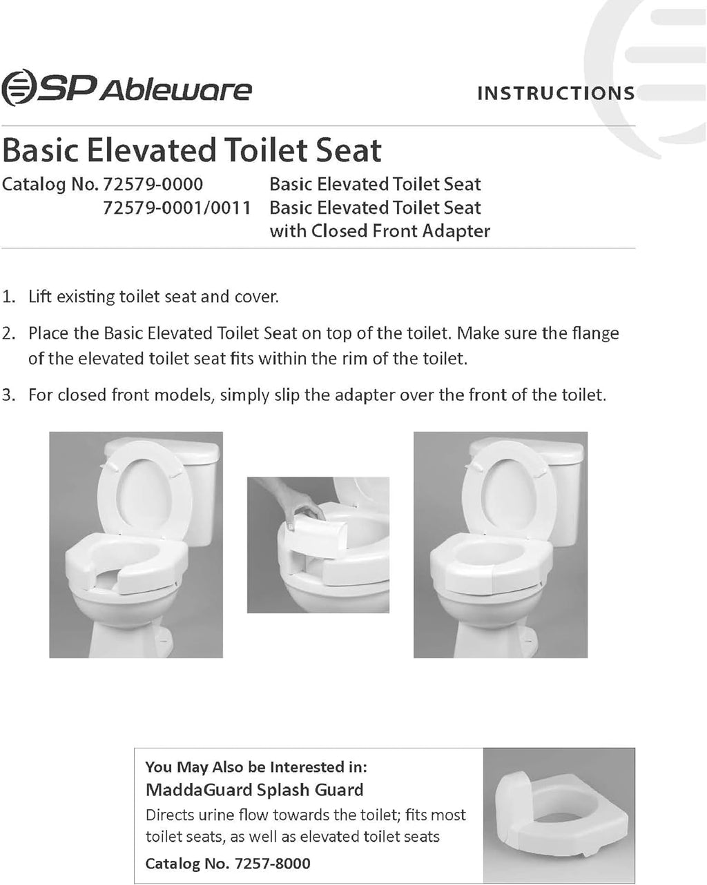 Ableware 3 Inch Raised Toilet Seat Riser, Open-Front Elevated Seat for Seniors

