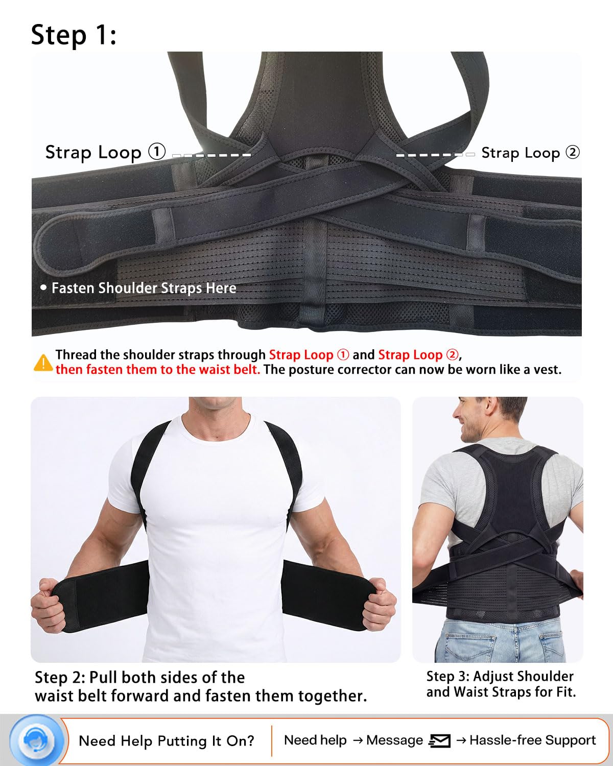 BIGROSE Posture Corrector Brace for Seniors, Dual-Back Support with Shoulder Strap

