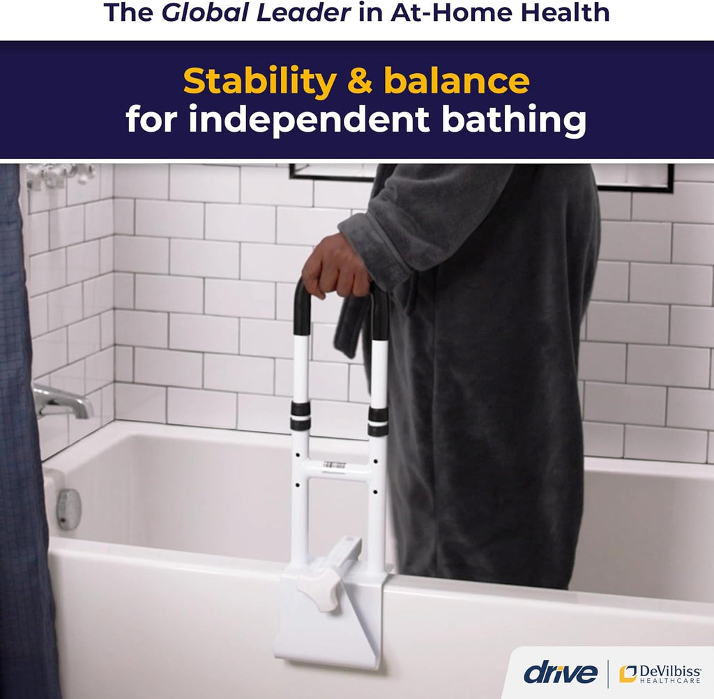 Drive Medical Bathtub Grab Bar & Safety Rail Clamp-On Non-Slip Pads 14"–17"

