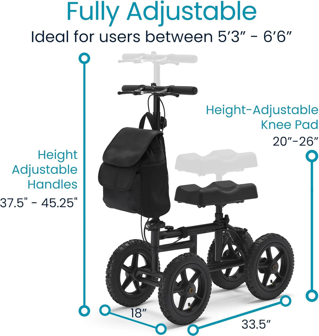 Vive Mobility Quad Knee Walker with Steering Handle, Seated Knee Scooter Aid

