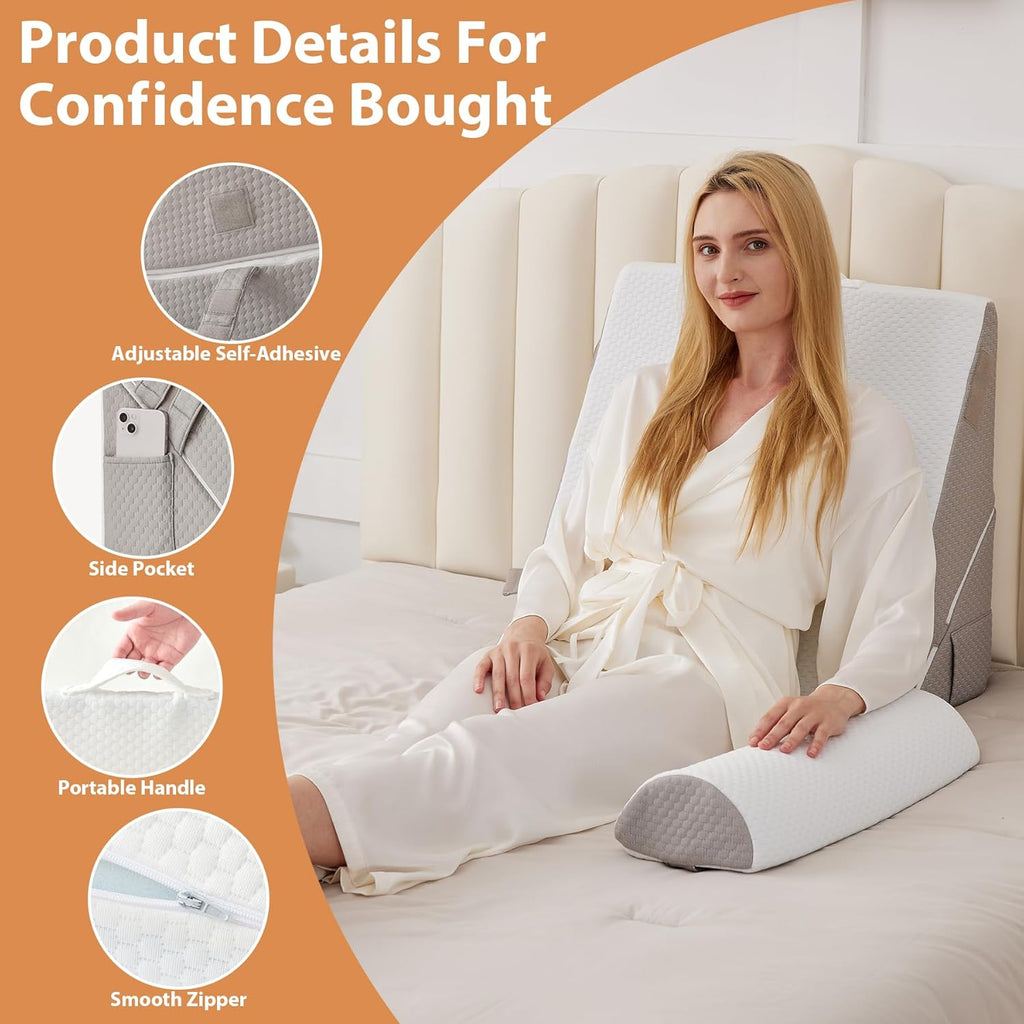 BIEEZZK Incline Bed Cushion Set for Acid Reflux, Neck and Back Memory Foam

