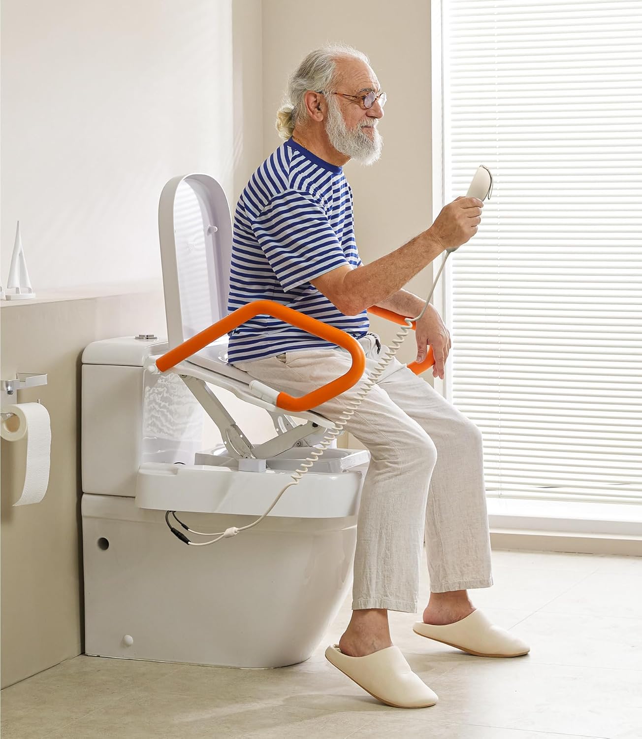 VOCIC Electric Raised Toilet Seat Rechargeable Toilet Riser with Handles, 330 lb

