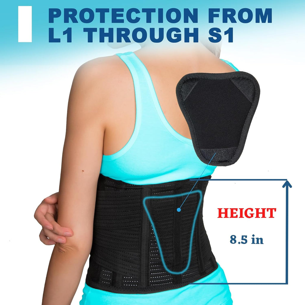 AVESTON Lumbar Back Brace with Removable Pad, Rigid Support Belt for Lower Back Pain

