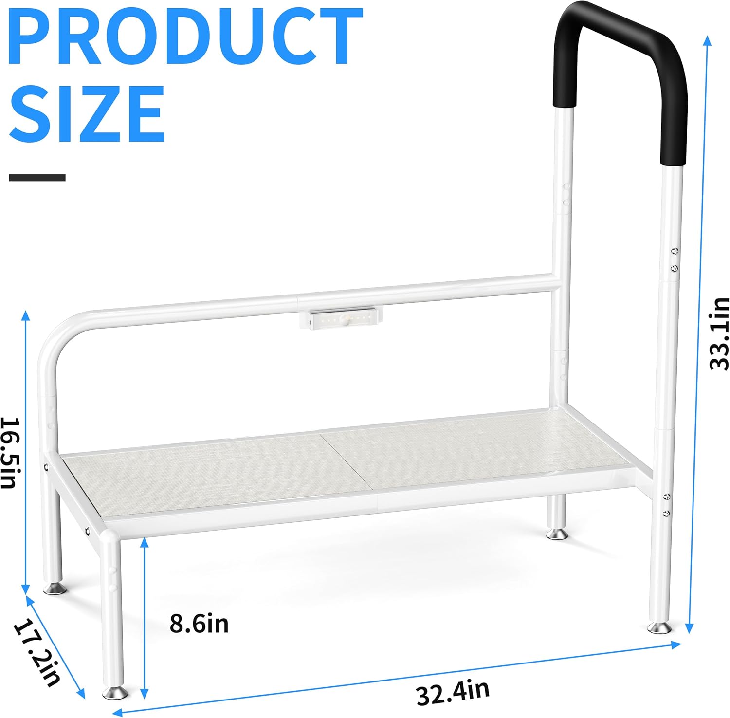 Bed Step Stool for Adults with Non-Slip Handle, Assist Rail and LED Night Light

