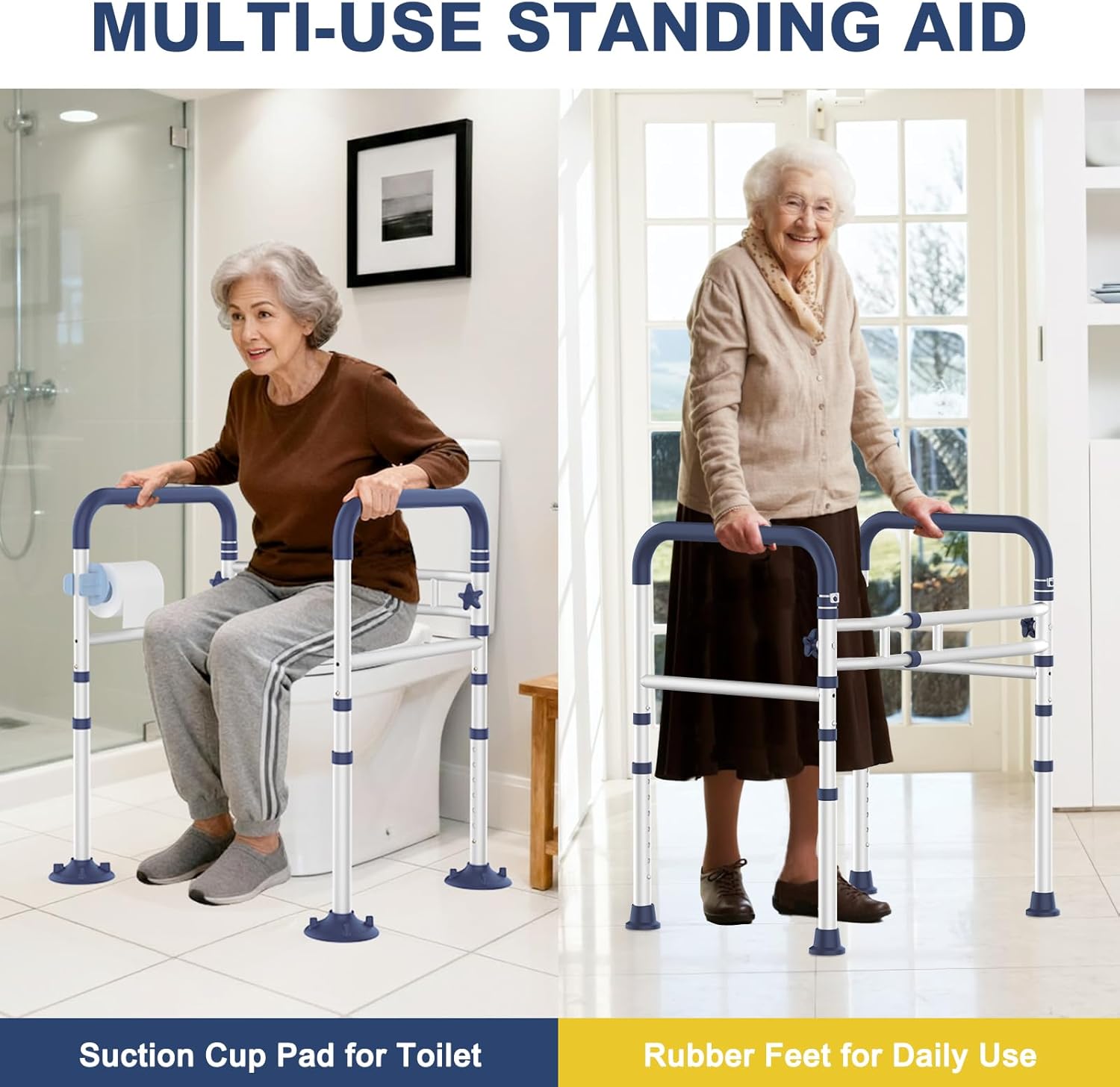 HolyHeal Adjustable Toilet Safety Rails for Seniors, Foldable Non-Slip Handles

