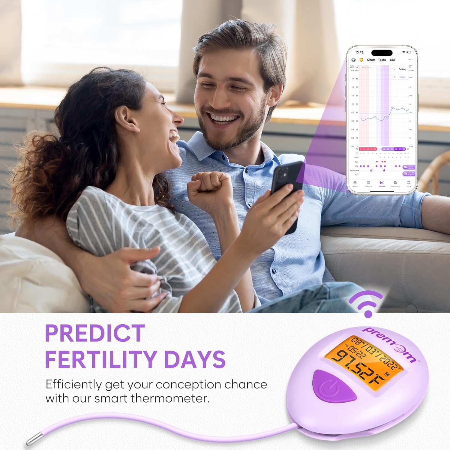 Premom Smart Basal Body Thermometer for Ovulation, Long-Tip Digital BBT EBT-380

