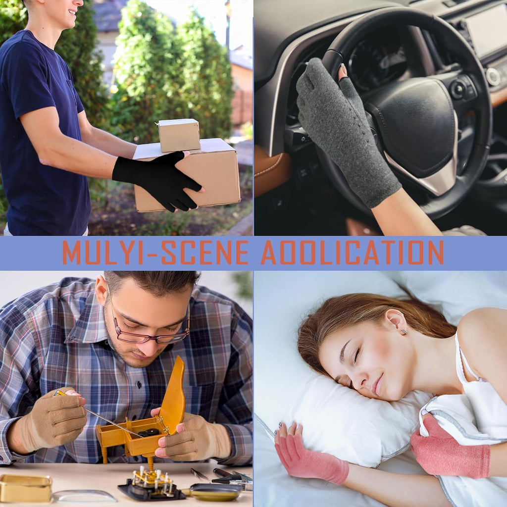 6 Pairs Arthritis Compression Gloves, Fingerless Hand Support for Typing Driving

